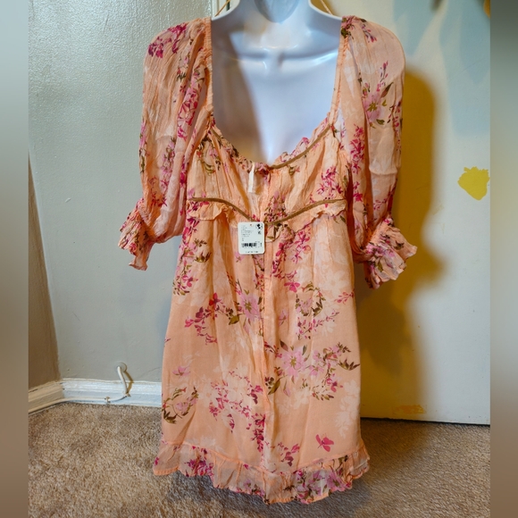 New Floral Pink Free People Dress Peach Dress...size S - Picture 3 of 3